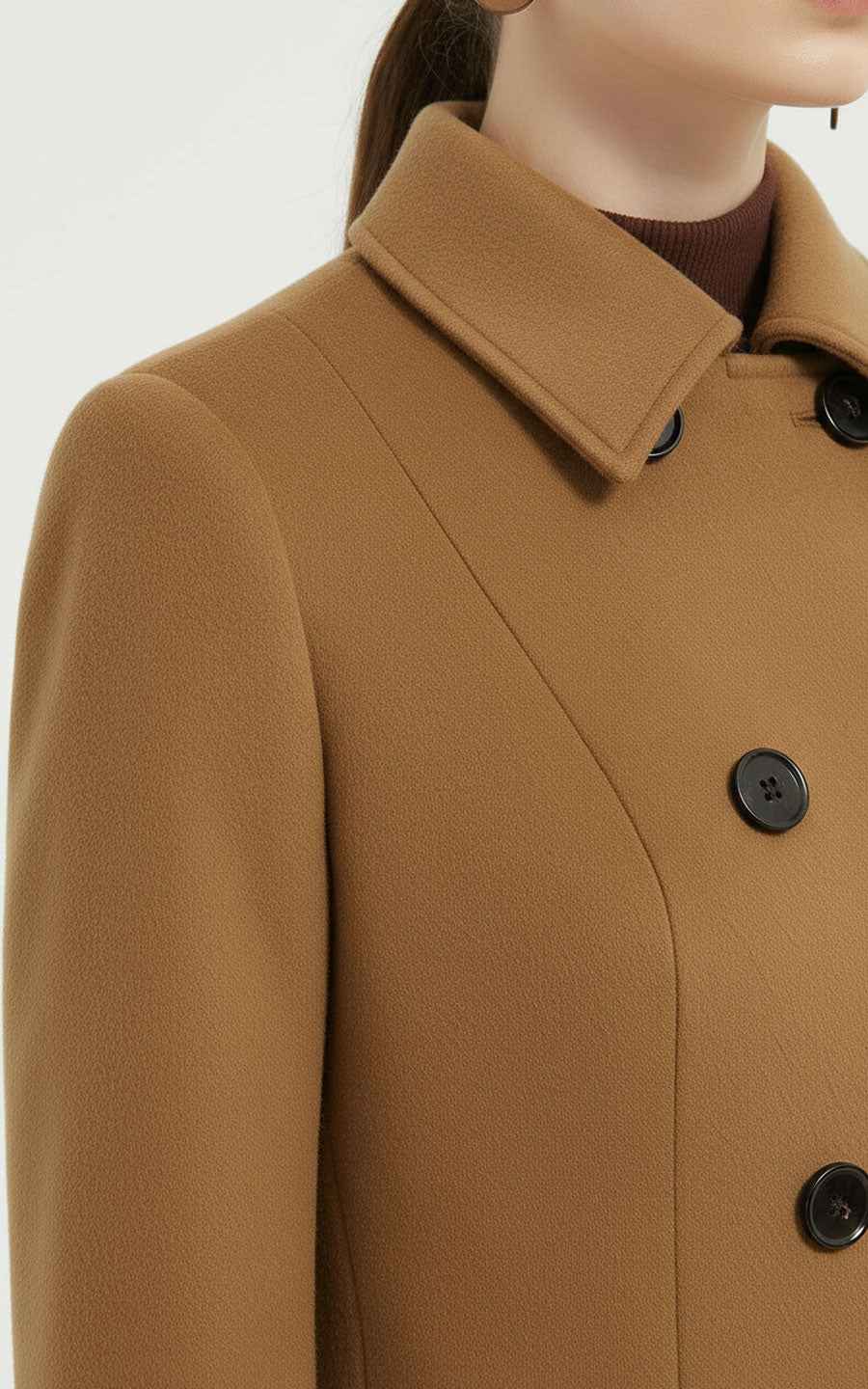 Camel Suit Jacket Double-Breasted Wool Coat Women