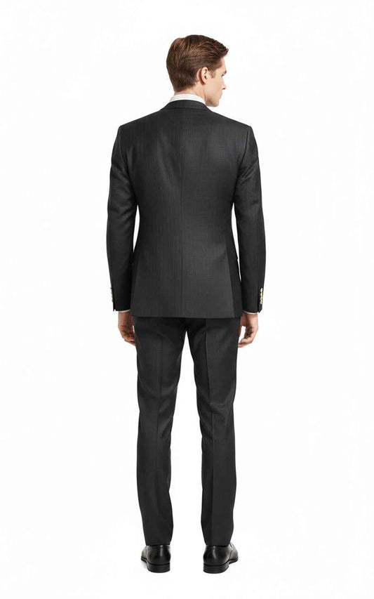 Men's Dark Gray Vertical Strip Business Custom Suit Set