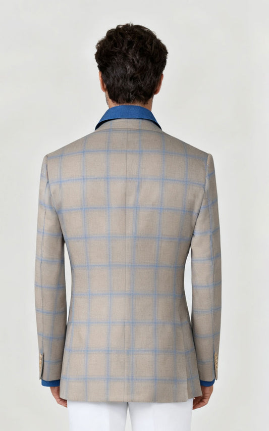 Custom Light Khaki Men's Blazer Wool Business Casual Coat | WIAI Custom Suits - View 2