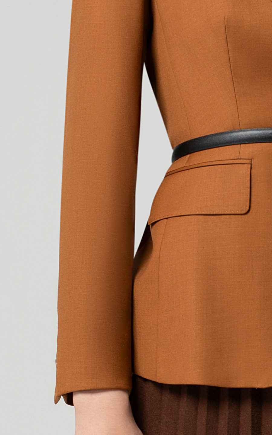 Elegant Brown Blazer with Belt - Women's Tailored Jacket