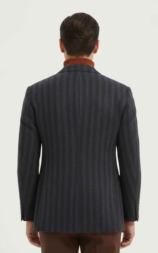Custom Navy Pinstripe Double-Breasted Blazer Men casual suits | WIAI Custom Suits - View 2