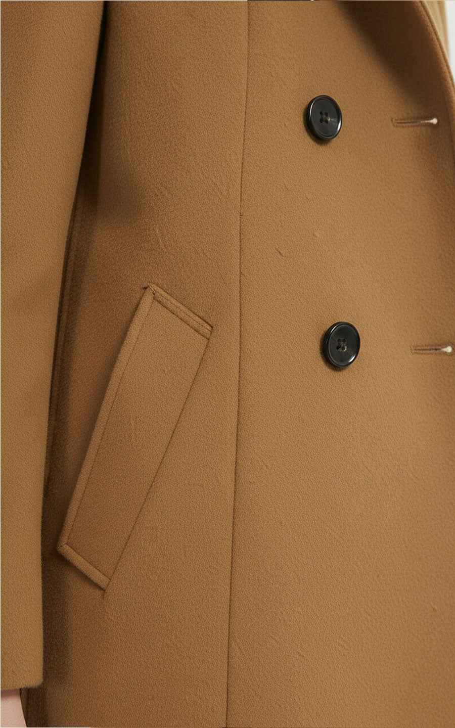 Classic Camel Double-Breasted Wool Coat