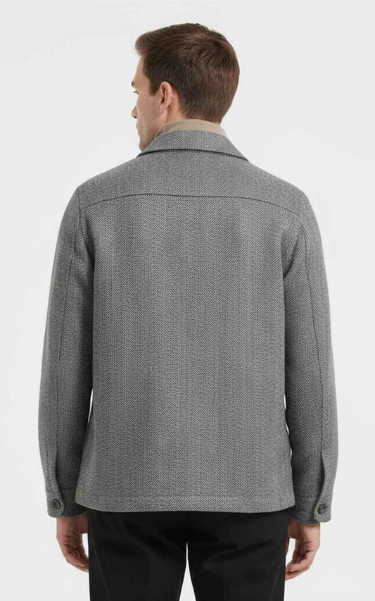 Custom Men's Gray Herringbone Wool Casual Jacket Coat | WIAI Custom Suits - View 2
