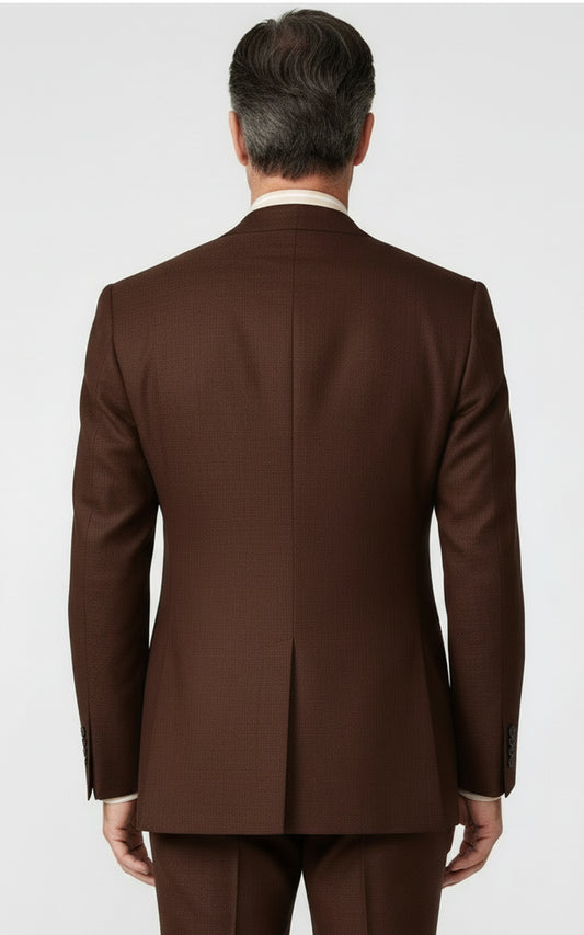 Tailored Brown Casual Suit Blazer Mens Wool Weave