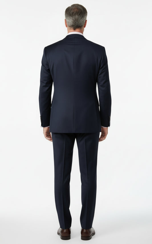 Tailored Men Navy Blue Silk Custom Business Suit Set