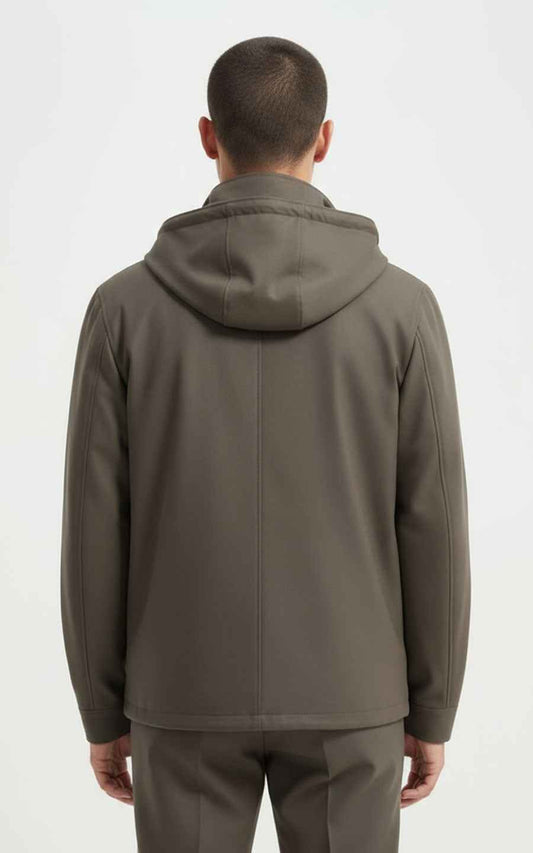 Custom Men's Hooded Cargo Jacket - Olive Taupe Jacket | WIAI Custom Suits - View 2