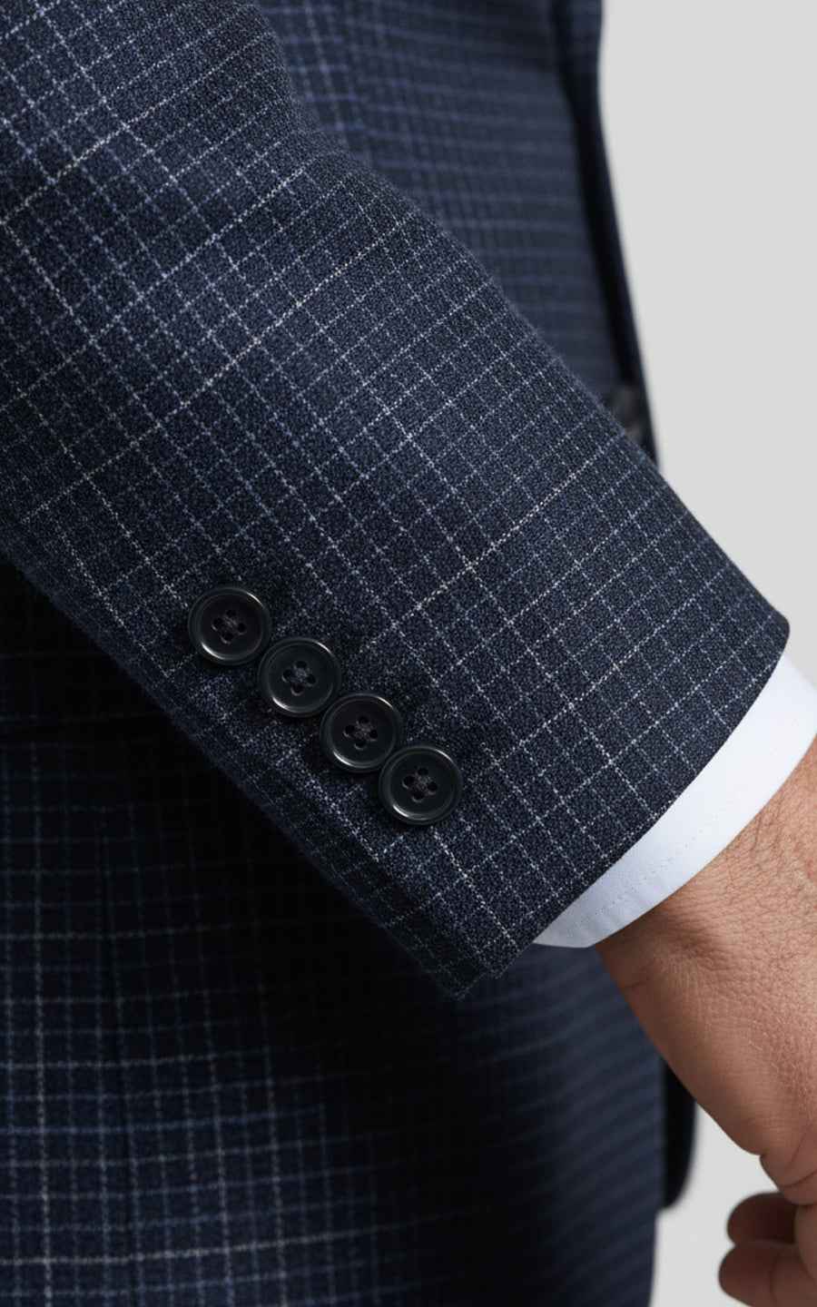 Men's Navy Blue Plaid Business Casual Custom-Made Suit Coat