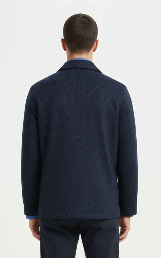 Men's Zip Jacket Navy Blue with Patterned Scarf