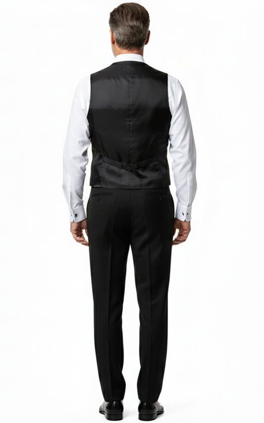 Tailored Black Satin Men Custom Vest Fit Wedding Formal Set