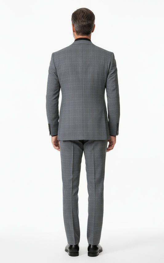 Custom Dark Gray Checkered Custom Tailored Mens Bespoke Suit Set | WIAI Custom Suits - View 2