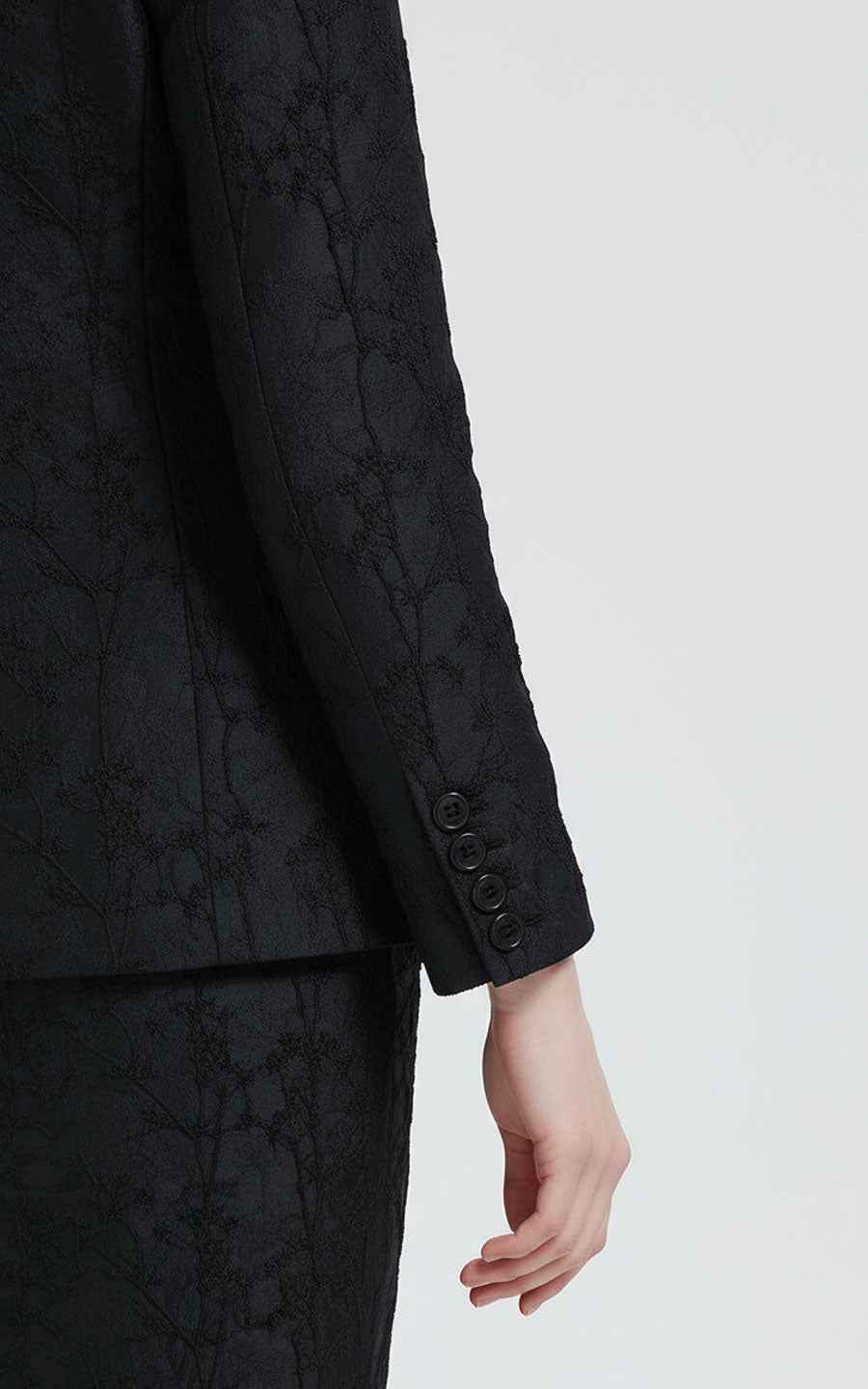 Women's Blazer Set Black V-Neck Jacket & Skirt