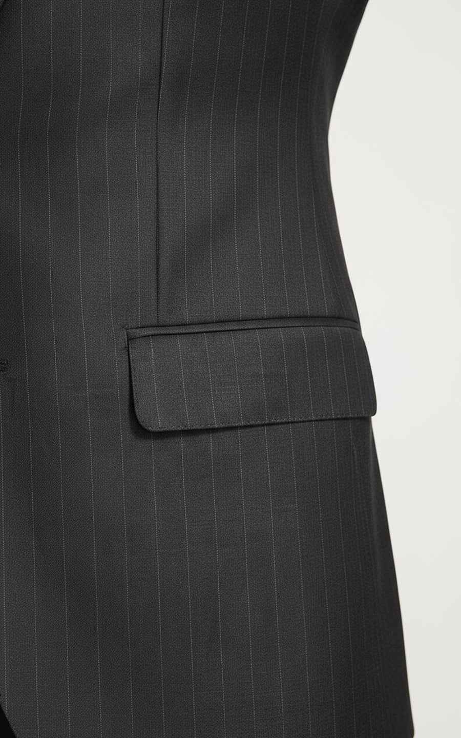 Men's Dark Gray Vertical Strip Business Custom Suit Set