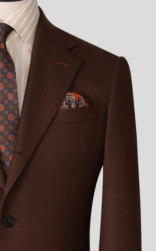 Brown basket weave blazer front view custom tailored