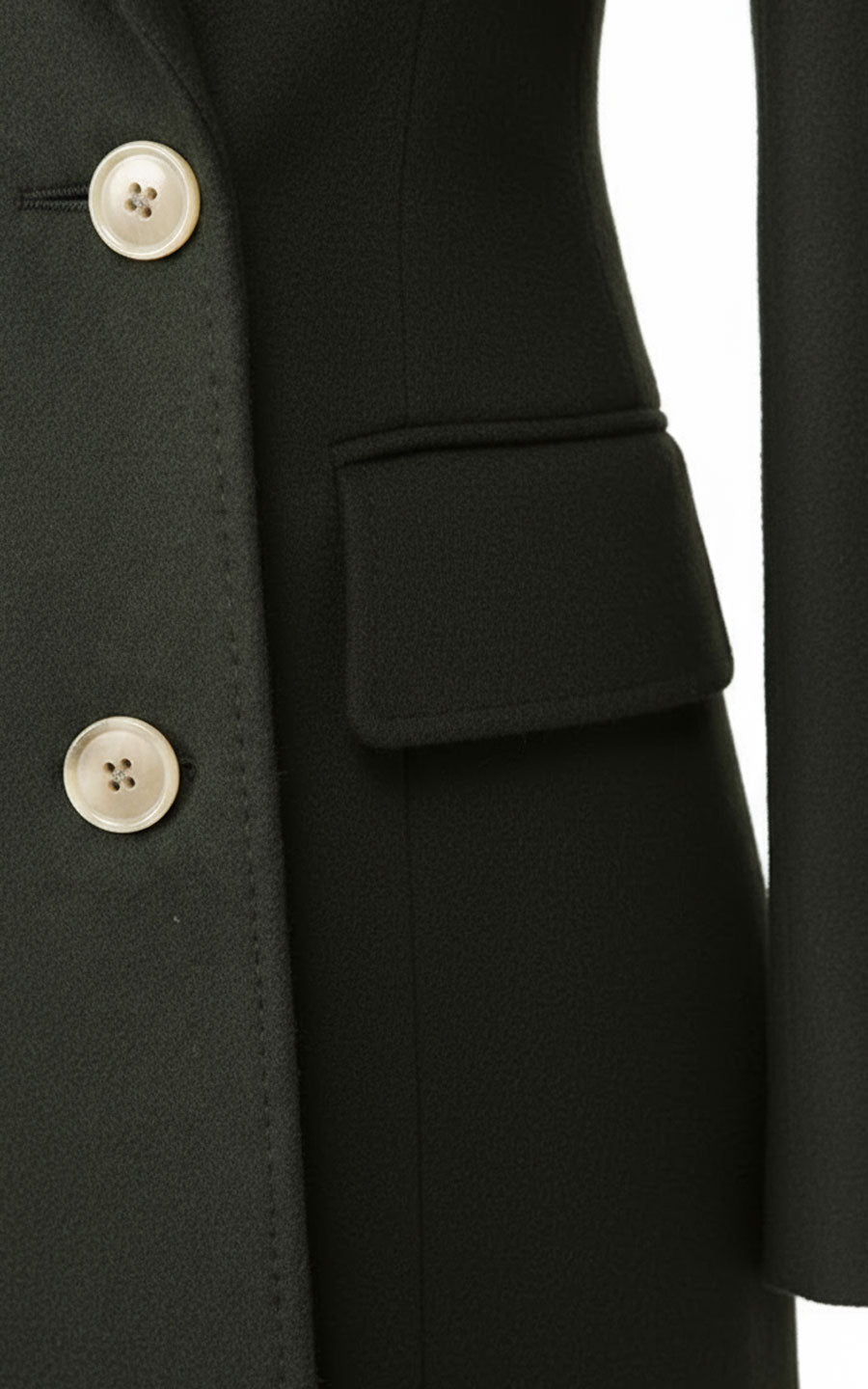 Dark Green Custom Wool Trench Women's Coat Double-Breasted