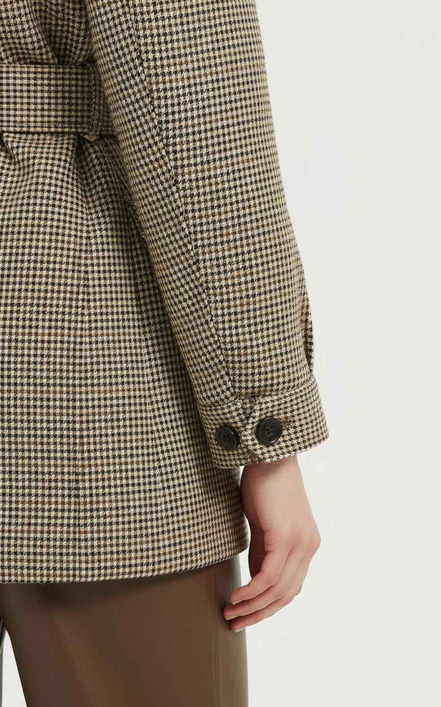 Women's Safari Coat - Plaid Belted with Notched Collar