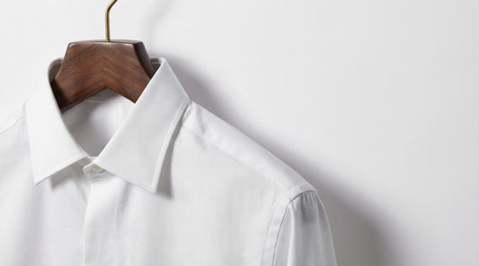 Premium white custom dress shirt, luxury Egyptian cotton fabric detail