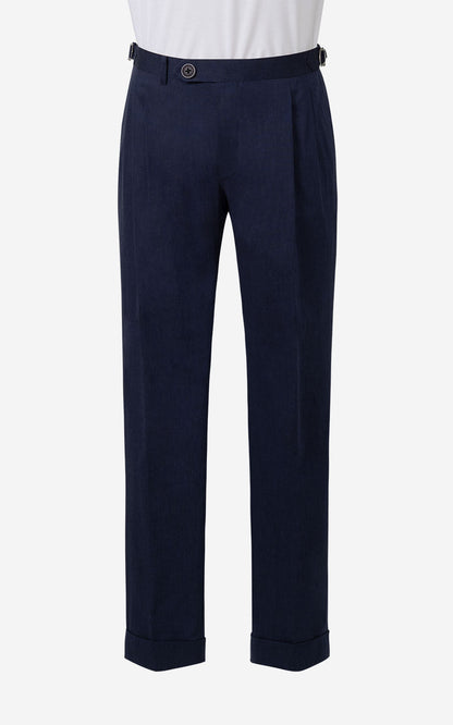 Navy Blue Flannel Custom Casual Pants - Tailored Fit