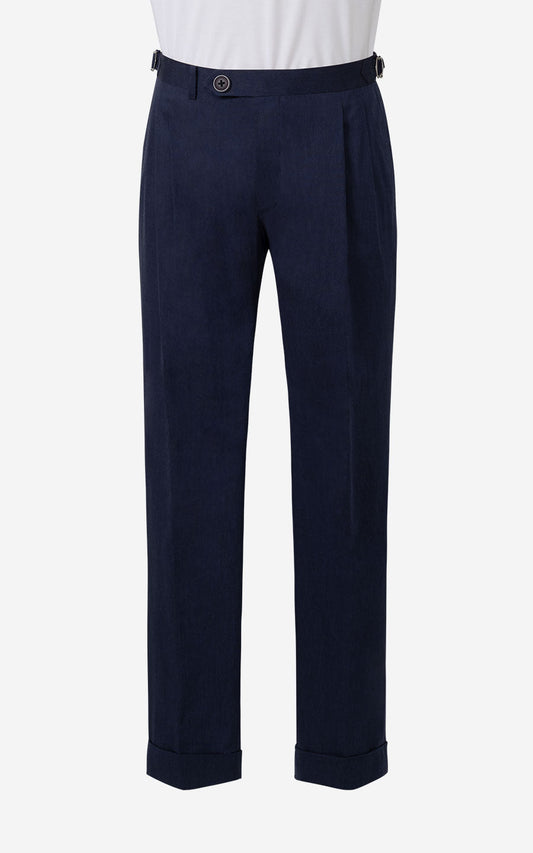 Navy Blue Flannel Custom Casual Pants - Tailored Fit