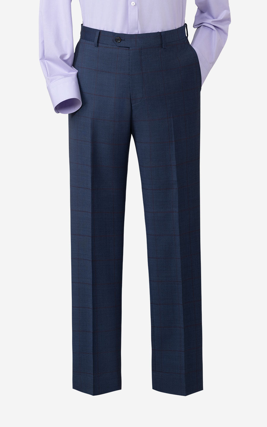 Men's Dark Blue Red Checkered Dress Pants - Formal Suit