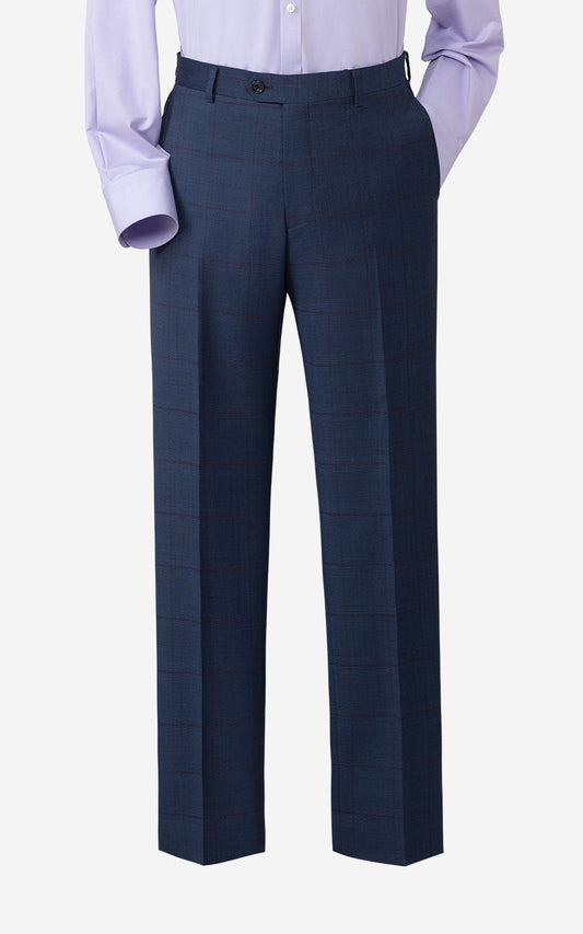Men's Dark Blue Red Checkered Dress Pants - Formal Suit