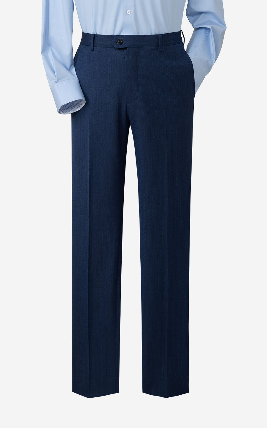 Custom Dark Blue Herringbone Suit Pants - Tailored Fit