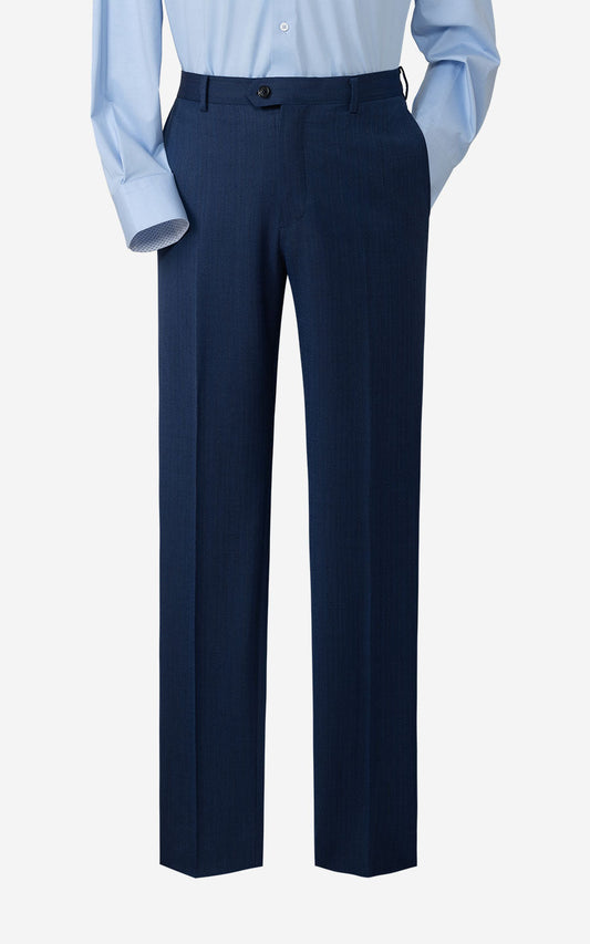 Custom Dark Blue Herringbone Suit Pants - Tailored Fit