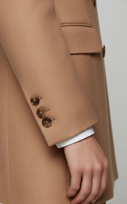 Custom Camel Wool Women's Coat Double-Breasted Office Wear