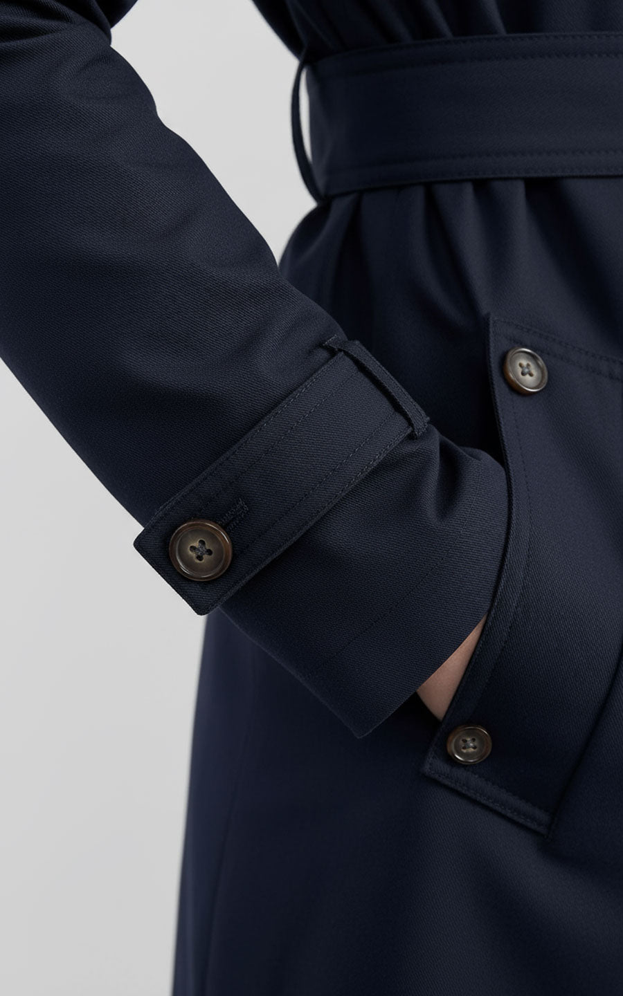 Navy Double-Breasted Blazer with Belt - Professional