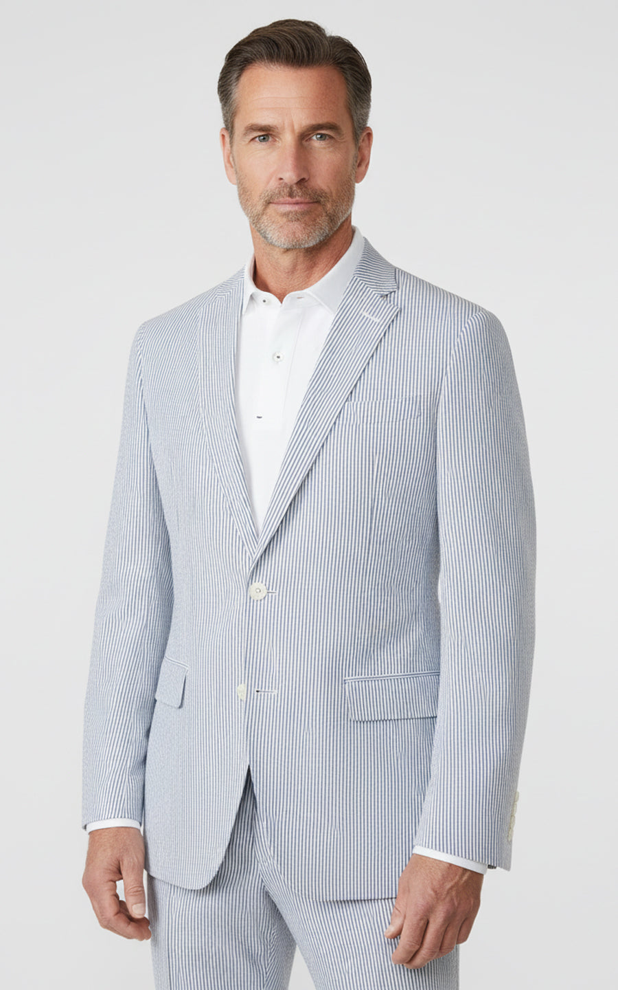 Navy Seersucker Custom Suit Men Tailored Casual Jacket