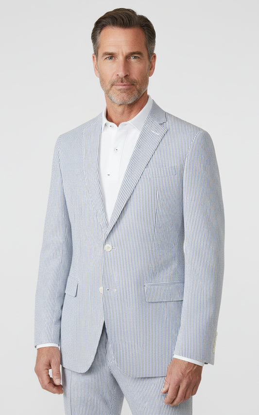 Navy Seersucker Custom Suit Men Tailored Casual Jacket