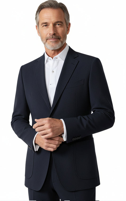 Custom Navy Blue Wool Suit Blazer for Men Business Casual