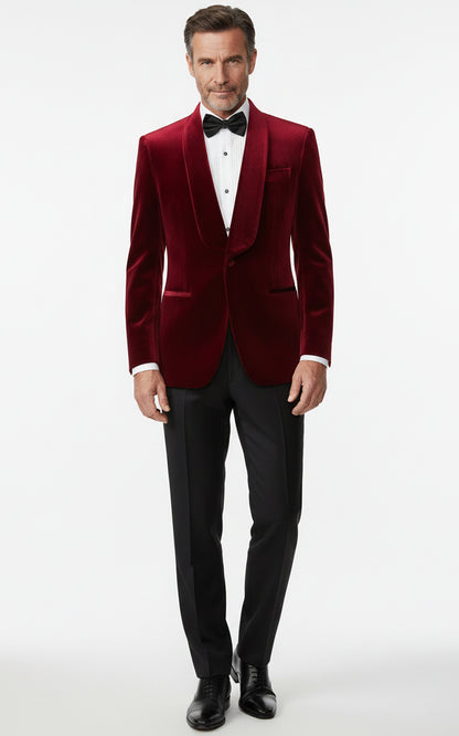 Custom Red Velvet Tailored Men Formal Wedding Suit Set