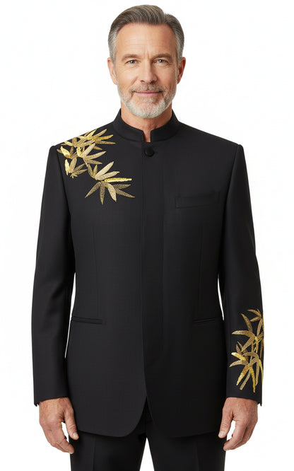 Black Groom Custom Blazer Gold Bamboo Embroidered Men