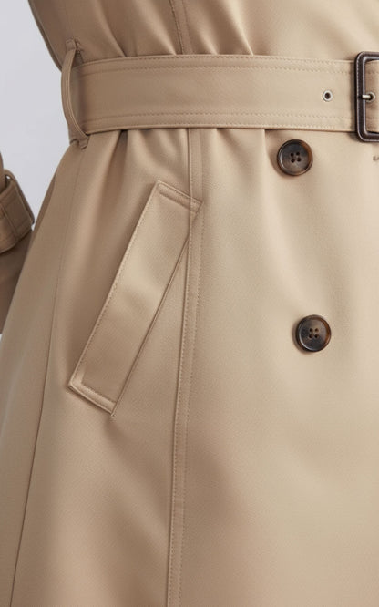 Classic Double-Breasted Trench Coat - Beige