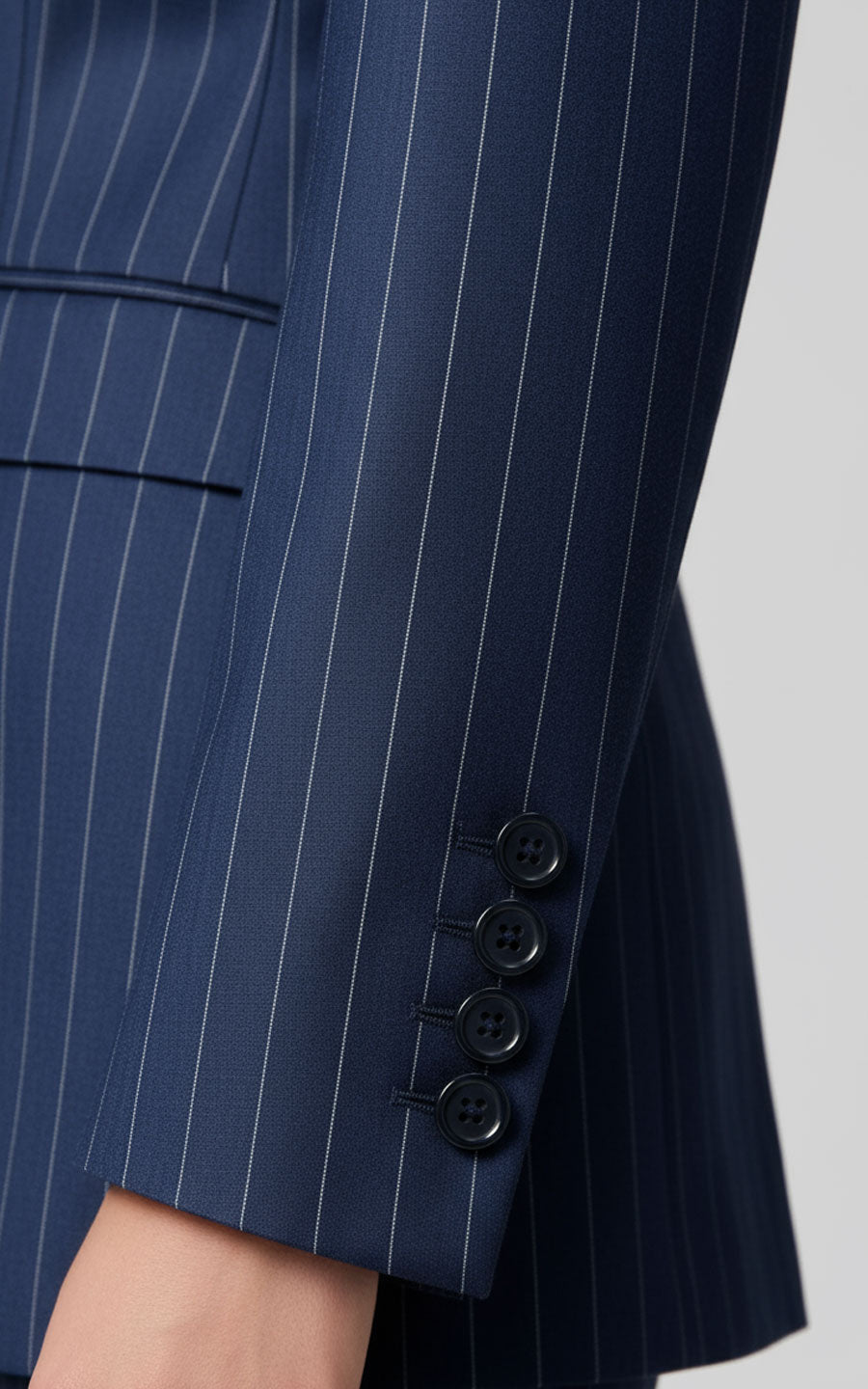 Navy Blue Pinstripe Single-Button Blazer