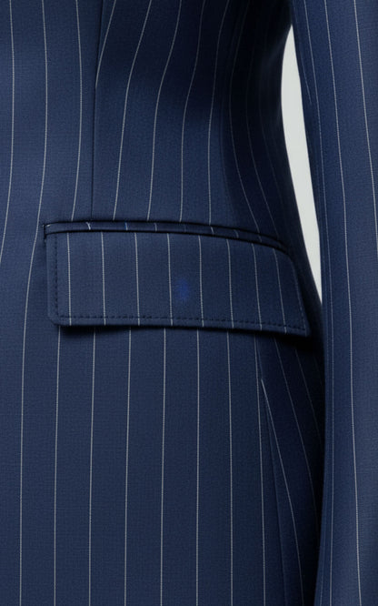 Navy Blue Pinstripe Single-Button Blazer