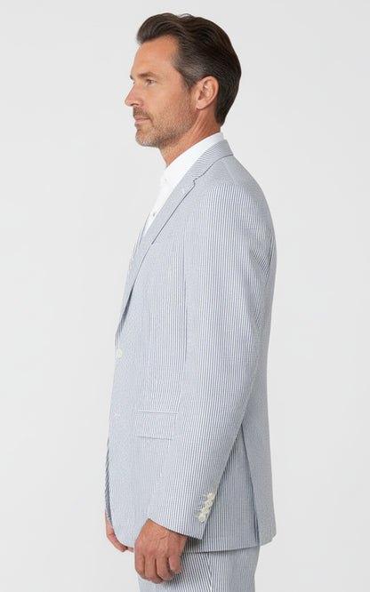 Navy Seersucker Custom Suit Men Tailored Casual Jacket