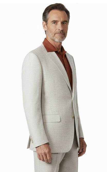 Custom Tailored Beige Linen Suits Mens Formal Wedding Wear Jacket