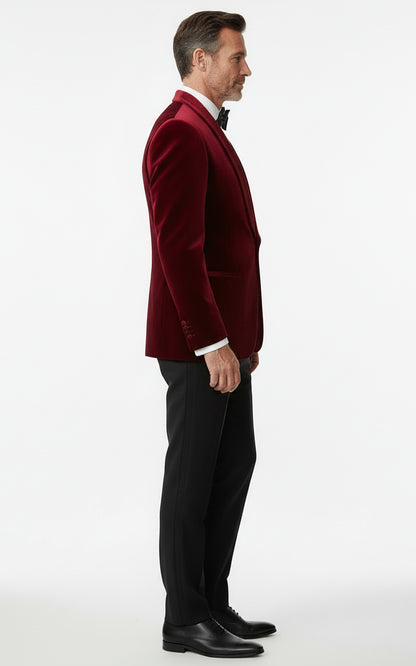 Custom Red Velvet Tailored Men Formal Wedding Suit Set