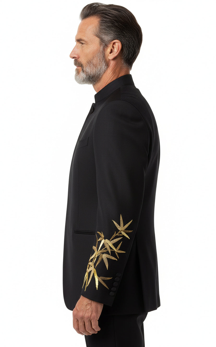 Black Groom Custom Blazer Gold Bamboo Embroidered Men