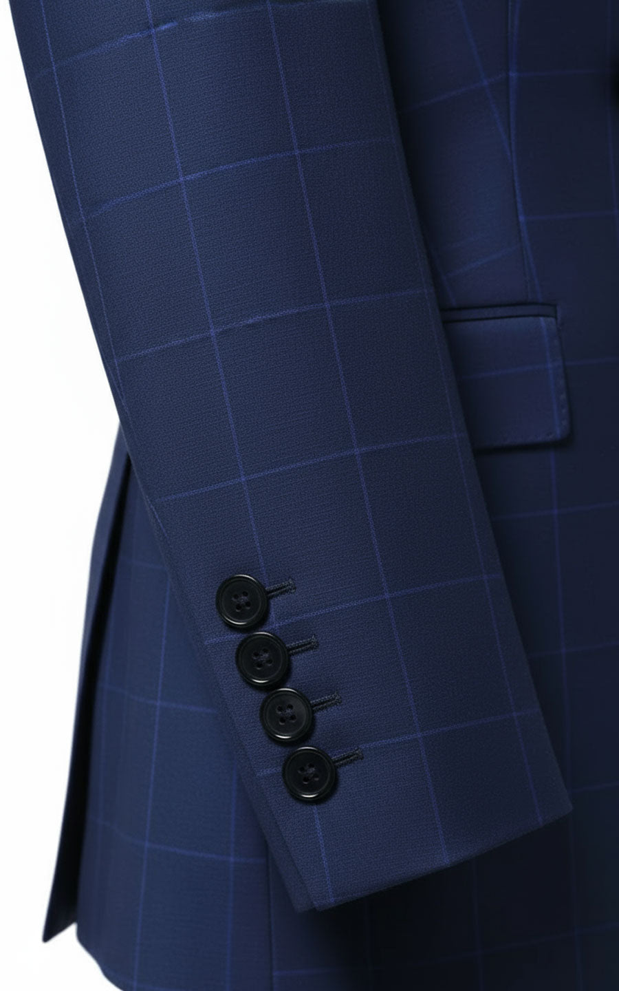 Navy Blue Checkered Double-Breasted Blazer