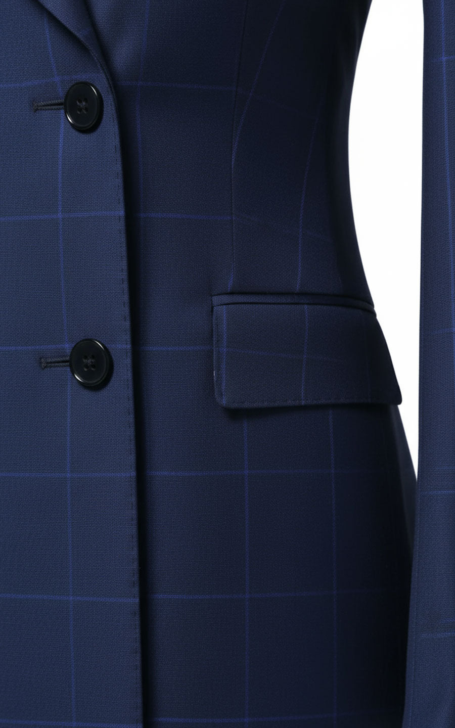 Navy Blue Checkered Double-Breasted Blazer