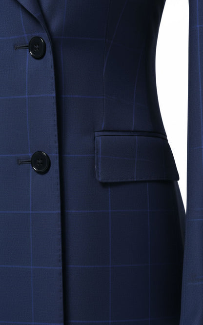 Navy Blue Checkered Double-Breasted Blazer