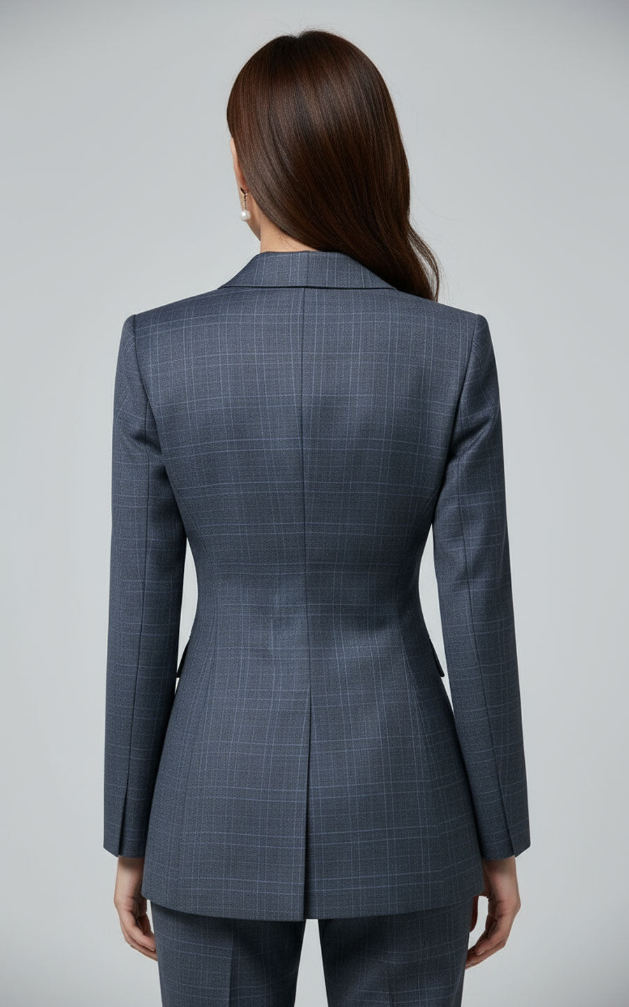 Womens Tailored Navy Blazer Plaid Double Breasted Business