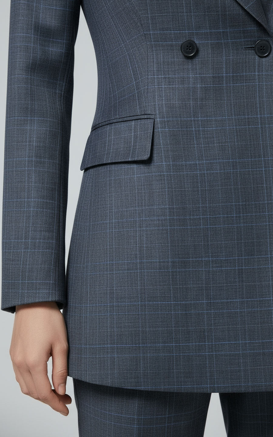 Womens Tailored Navy Blazer Plaid Double Breasted Business