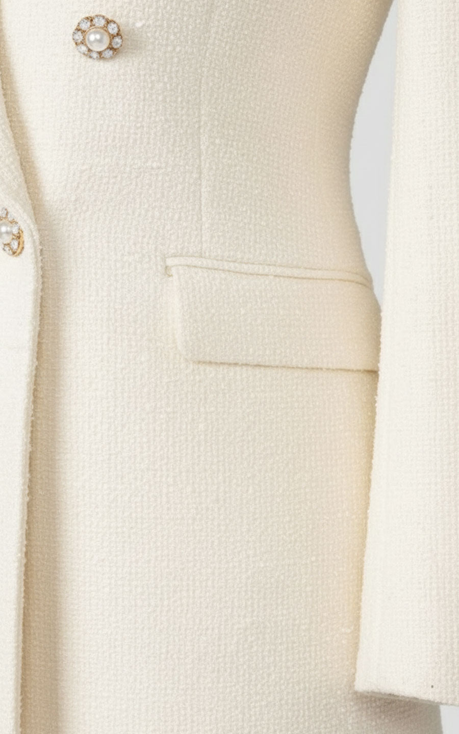 Women's Cream Double Breasted Blazer - Luxury Tweed Jacket