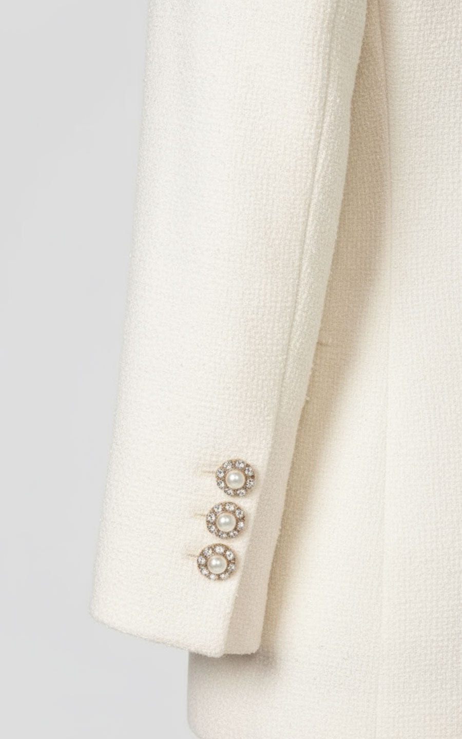 Women's Cream Double Breasted Blazer - Luxury Tweed Jacket