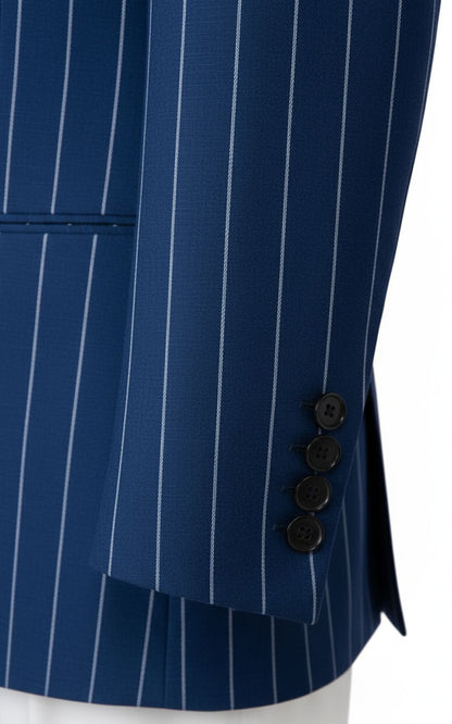Navy Blue Pinstripe Tailored Suits Set Men Casual Wear
