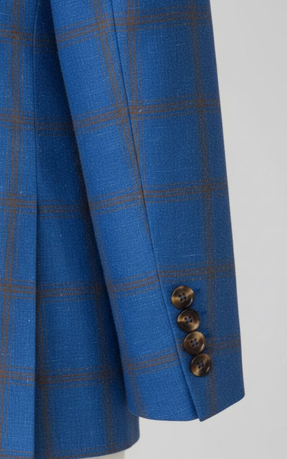 Blue Plaid Wool Custom Suits Set Men Casual Casual