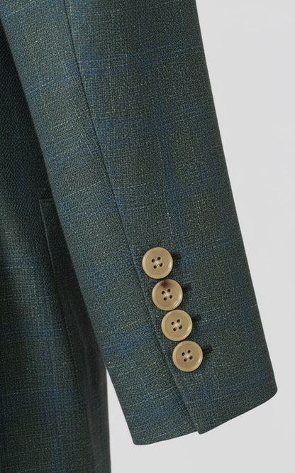 Tailored Mens Custom Blazer Linen Plaid Gray Green Suit